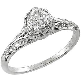 Edwardian 0.46ct Old Mine Brilliant Diamond Platinum Engagement Ring 