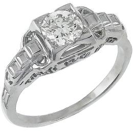 Estate 0.53ct Old Mine Cut Diamond 18k White Gold Engagement Ring 