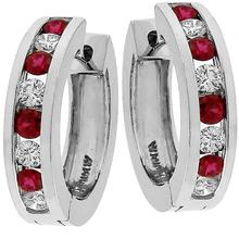 0.60ct Ruby 0.40ct Diamond Hoops Earrings