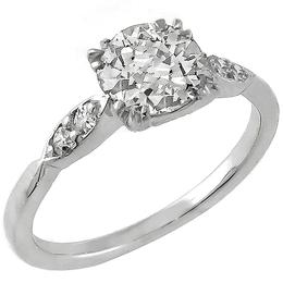 Estate 0.84ct Old Mine Cut Diamond Platinum Engagement Ring 