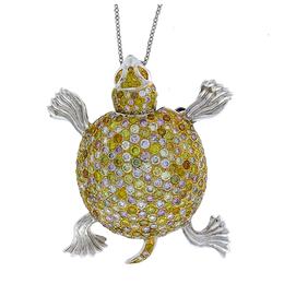 fancy diamond 18k white gold turtle pin/ pendant 1