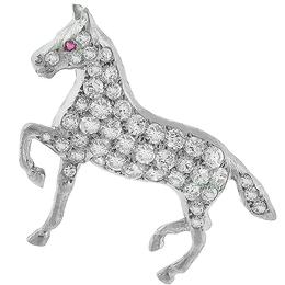 antique diamond platinum horse pin 1