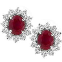Estate 1.00ct Oval Cut  Burmese Ruby 0.750ct Round Cut  Diamond 14k White Gold Stud Earrings