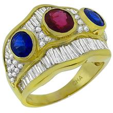 18k yellow gold diamond, ruby, and sapphire ring 1