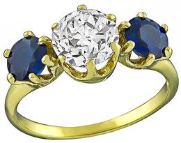 Estate 1.32ct Diamond 1.00ct Sapphire Ring