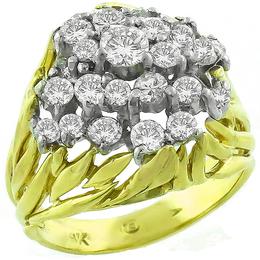 Estate 1.95ct Round Cut Diamond Cluster 18k Yellow Gold Ring