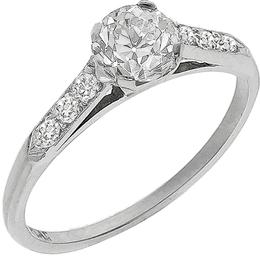 Estate Antique 0.35ct Old Mine Cut Diamond Platinum Engagement Ring & 0.50ct Old Mine Cut Diamond Eternity Wedding Band Set