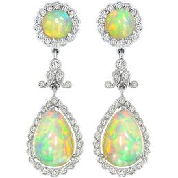 Opal Diamond Dangling Earrings