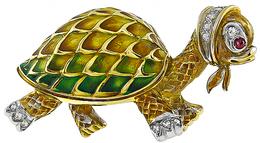 Estate Enamel 0.30ct Diamond Turtle Pin Photo 1