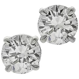 Estate GIA Certified 0.55ct & 0.54ct Round Brilliant  Diamond 14k White Gold  Stud Earrings