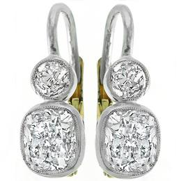  GIA 2.02cttw Diamond Platinum Gold Earrings 1