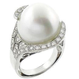 diamond  south pearl and diamond 14k white gold ring 1