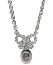 Estate South Sea Pearl 2.50ct Diamond Night and Day Necklace