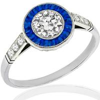 Estate GIA 0.58ct Diamond Sapphire Engagement Ring 