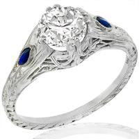 Art Deco 0.84ct Diamond Sapphire Engagement Ring