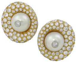 pearl 4.50ct diamond 14k gold earrings front view photo