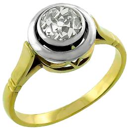 Victorian 0.85ct Old Mine Diamond Solitaire 14k Yellow Gold & Silver Engagement Ring 