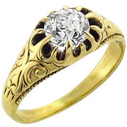 Victorian GIA Certfied 0.73ct Circular Brilliant Cut Diamond 14k Yellow Gold Ring