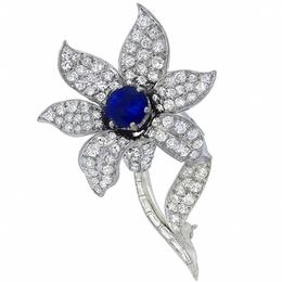 14k white gold diamond sapphire floral pin  1