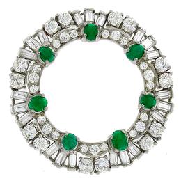 diamond emerald 14k white gold round pin  1