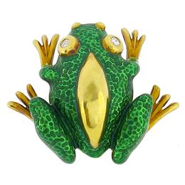 18k yellow gold enamel diamond frog pin 1