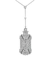 Art Deco 6.50ct Diamond Pearl Onyx Pin / Pendant Necklace