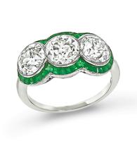 Vintage GIA Certified 3.30cttw Diamond Emerald Anniversary Ring