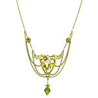 Art Nouveau Enamel Gold Pendant Necklace