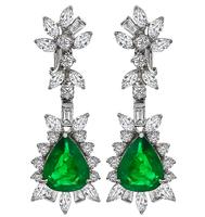 Estate 7.00ct Emerald 4.00ct Diamond Drop Earrings