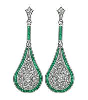 Estate 1.50ct Emerald 0.73ct Diamond Drop Earrings