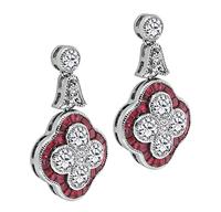 Estate 0.96ct Diamond 0.92ct Ruby Earrings