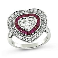 Estate 1.00ct Center Diamond 0.81ct Ruby Heart Ring