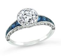 Art Deco Style 1.34ct Diamond Sapphire Engagement Ring