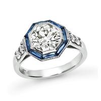 Estate GIA Certified 1.64ct Diamond Sapphire Engagement Ring