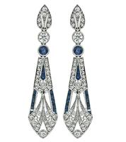 Estate 1.75ct Diamond 1.70ct Sapphire Drop Earrings