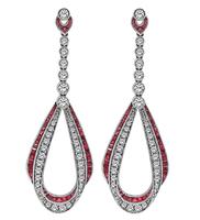 Estate 1.76ct Diamond 2.10ct Ruby Dangling Earrings