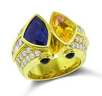 Estate 2.50ct Blue and Yellow Sapphire 1.75ct Diamond Gold Ring