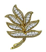 Estate 2.50ct Diamond Gold Leaf Pin