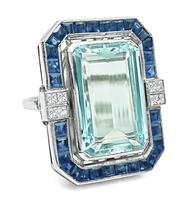 Estate 20.00ct Aquamarine 1.50ct Sapphire Diamond Ring