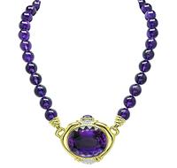 Estate 200.00ct Amethyst Diamond Gold Necklace