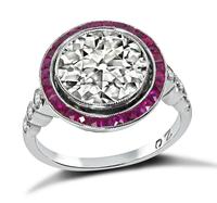 Estate 3.20ct Diamond Ruby Halo Engagement Ring