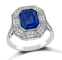 Art Deco No Heat Ceylon Sapphire Diamond Engagement Ring