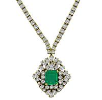 Estate 4.00ct Colombian Emerald 15.00ct Diamond Pendant Necklace