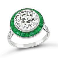 Estate 4.22ct Diamond Emerald Halo Engagement Ring