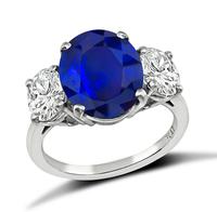 Estate 4.25ct Ceylon Sapphire 1.05ct Diamond Engagement Ring