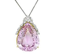 Estate 50.00ct Kunzite 1.25ct Diamond Pendant