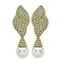 Estate 6.00ct Diamond Pearl Gold Day and Night Earrings