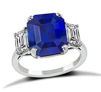 Estate 6.76ct Ceylon Sapphire GIA Certified 1.22ct Diamond Engagement Ring