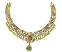 Estate 8.00 Diamond Emerald Ruby Gold Necklace