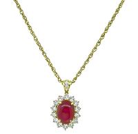 Estate 5.06ct Burma Ruby 1.40ct Diamond Gold Pendant Necklace